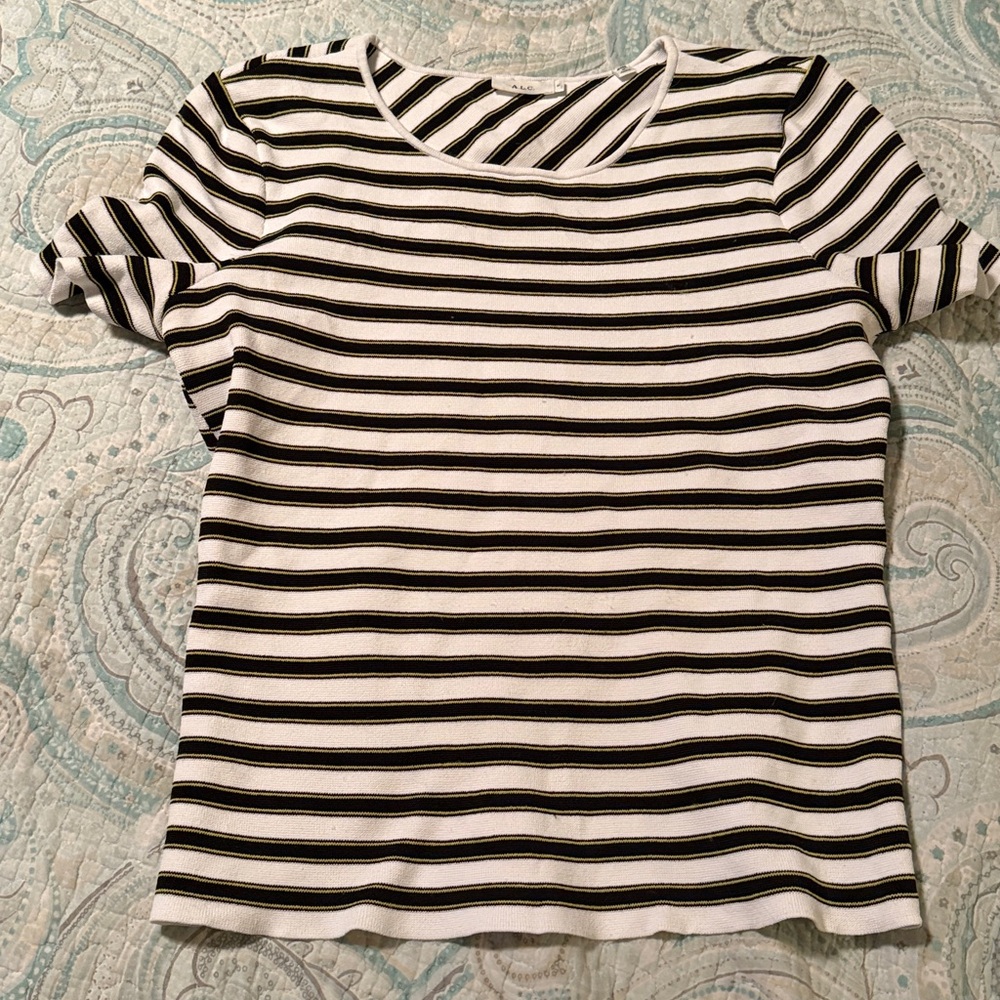 A.L.C. Fabulous black, white with yellow striped detail knit top